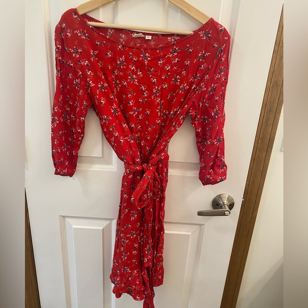 GAP Faux Wrap Red Floral Dress